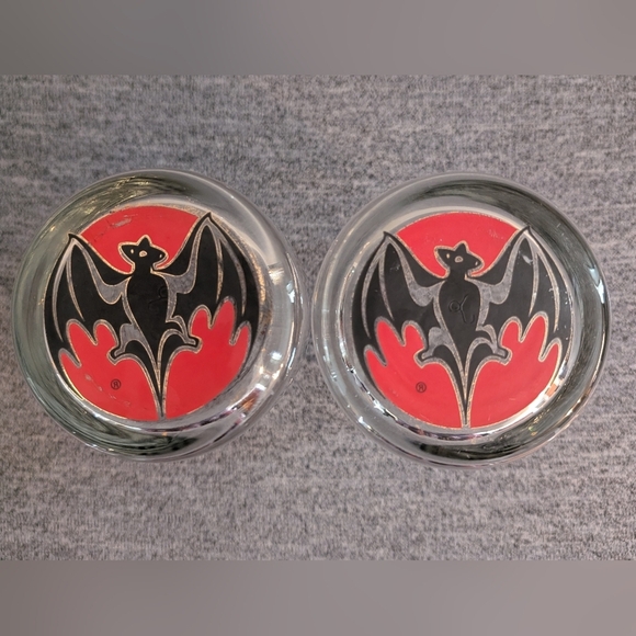 Bacardi Lowball Glasses with Red and Black Bat Logo on Bottom, Set of 2 - Picture 3 of 5